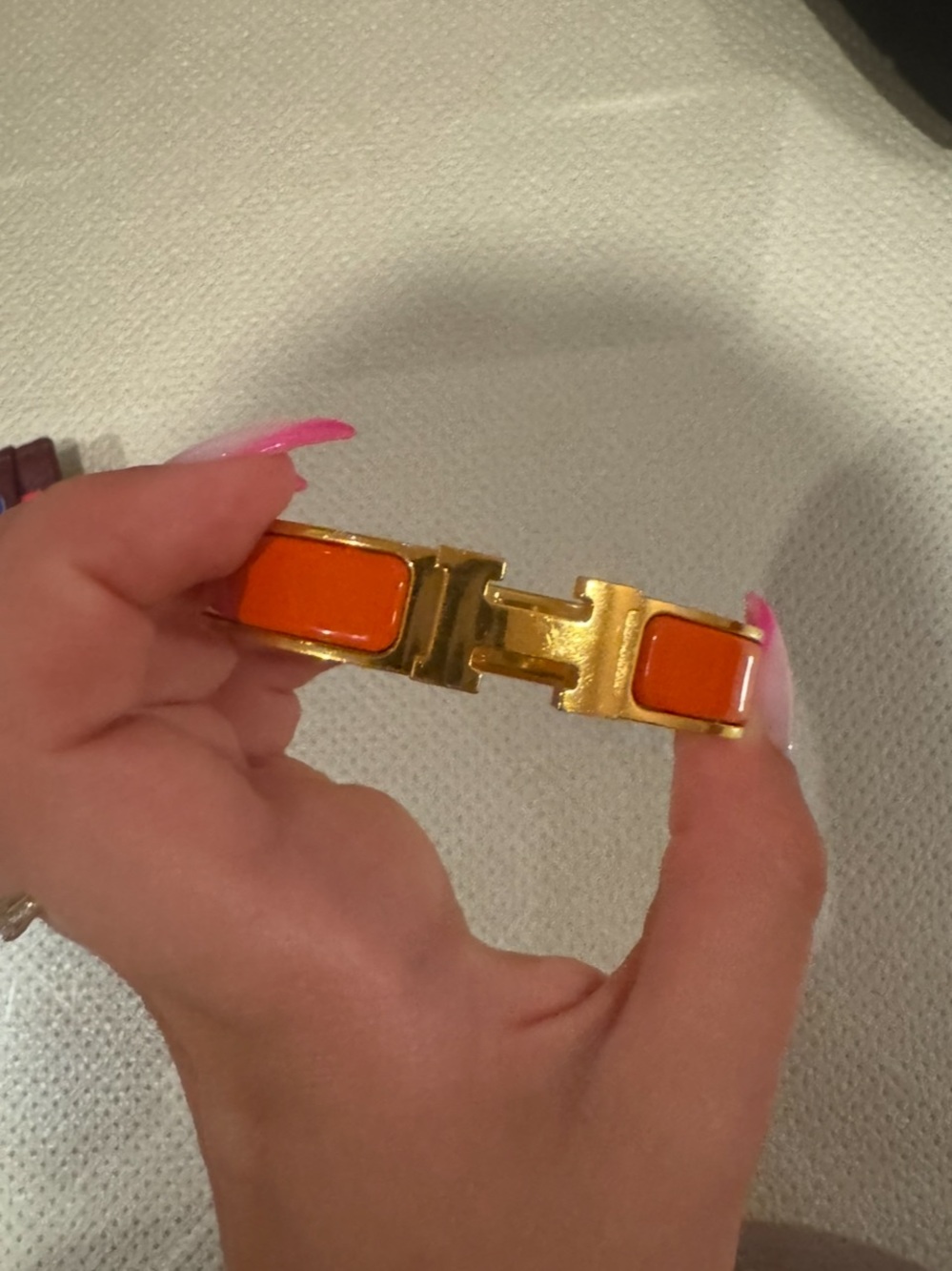 Hermes Gold-Tone Orange Enamel Hinged Bracelet